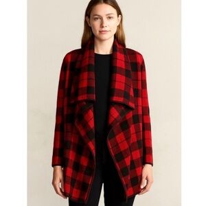 Lauren Ralph Lauren Red and Black Buffalo Plaid Open Front Wool Cardigan Size XL